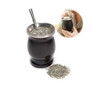 8 Oz Yerba Mate Natural Gourd Tea Cup Set with 1 Bombilla?Black?