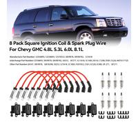8 Pack Square Ignition Coil & Spark Plug Wire Per Chevy GMC 4.8L 5.3L 6.0L L3 Y0