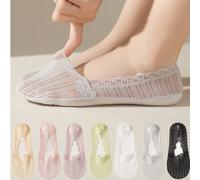 8 paia di calzini da barca in seta ghiacciata per donna. Gel di silice antiscivolo per prevenire lo scivolamento, stile sottile per primavera ed estate. Pizzo stile Lolita, calzini corti e invisibili
