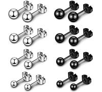 8 Paia di Orecchini a Lobo Rotondi da Donna Orecchini a Sfera in Argento in Acciaio al Titanio Orecchini a Bottone a Sfera Neri Piccoli per Ragazze, 3 mm 4 mm 5 mm 6 mm