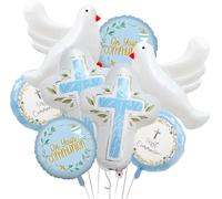8 palloncini decorativi per prima comunione, feste di battesimo, per ragazzo e bambino, prima comunione, dio benedica, battesimo, a tema commemorativo, compleanno, battesimo, feste, forniture (blu)