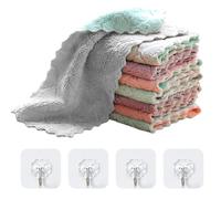 8 panni in pile di corallo e 4 ganci trasparenti, strofinacci, stracci assorbenti senza olio, spugne abrasive, panni per la pulizia in pile di corallo super assorbenti, necessari per la cucina.