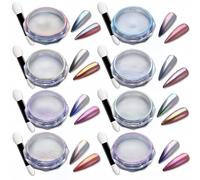 8 PCS Chrome Nail Powder Mirror Effect Kit, Large Capacity Metallic Pearlescent Nail Glitter Pigment with Applicators,Professional Nails Chrome Powder Kit,Gold Powder for Gel Nails