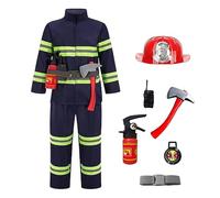8 PCS Costume Pompiere Bambino Costume da Pompiere per Bambini con Accessori di Pompieri Vestito Pompieri Vestiti Vigile del Bambino 3-9 Anni per Carneval Feste Cosplay (1-Blue, 14-15 Years)