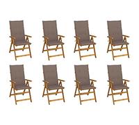 8 Pcs Folding Garden Chairs with Cushions, Solid Acacia Wood Outdoor Dining Chairs, Vintage Style Patio Furniture for Garden Terrace Balcony, Adjustable 5 Positions, Foldable Space Saving Design