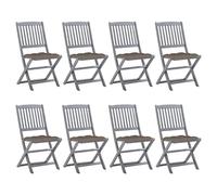 8 Pcs Folding Garden Chairs with Cushions, Solid Acacia Wood Outdoor Dining Set for Patio Terrace, Weather-Resistant Foldable Chairs, Gray Washed Finish, Comfortable Seating for 8 People