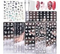 8 Pcs Kit Stamping Nail Art - Stampini per Unghie Con Piatti e Template - Modello Di Timbro per Manicure