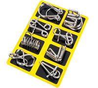 8 pcs Metal Brain Teaser Puzzles, Metal Brain Teaser Puzzles Ring Educational Toys for Intelligence Mind IQ Test Game for Kids, Adults, Relax and Increase Interaction (Yellow)