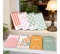 8 Pcs Mini Floral Spiral Notebooks 3.9 x 2.4 Inch, Mixed Colorful Grid Striped Flower Journal Lined Memo Pad, Retro Minimalist Style Journal, Cute Aesthetic Notebooks for Women Birthday Party Gifts