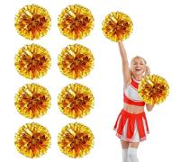 8 Pcs pom poms cheer,13.7inch pom poms cheerleading with Four finger payment, Matches (gold)