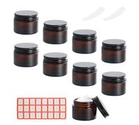 8 Pcs Vasetti Vetro Ambrato 20ml 30ml 50ml, Barattoli Cosmetici Viaggio con Coperchio, 2 Cucchiaio e Adesivo, Contenitori Vuoti Crema Lozioni Polveri, Resistente UV, Prova di Perdite (30ml)