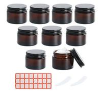 8 Pcs Vasetti Vetro Ambrato 20ml 30ml 50ml, Barattoli Cosmetici Viaggio con Coperchio, 2 Cucchiaio e Adesivo, Contenitori Vuoti Crema Lozioni Polveri, Resistente UV, Prova di Perdite (50ml)
