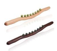 8 perline di pietra di giada Guasha bastone da massaggio schiena collo meridiano dragaggio corpo raschiando Gua Sha strumento di massaggio in legno 1 pz (Color : Wood color)