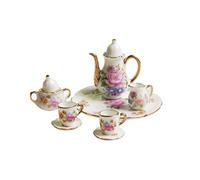 8 pezzi 1:12 Set di tazze da tè in ceramica in miniatura Set di tazze da tè in porcellana Stampa floreale con finiture dorate Accessori per la cucina di una casa delle bambole Tazza da tè in porcellan