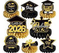 8 pezzi/4 pezzi/1 pezzo Set di decorazioni per la festa di laurea del 2026 in nero e oro: include un centrotavola a nido d'ape el 2026" con accenti in nero e oro. Ottimo come decorazione per
