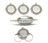 8 pezzi 4 pezzi Charm Lunetta Vuota Vassoio Medaglioni Metallo Ciondoli Montature Gioielli Rotondo 4 Pezzi Chiaro Vetro Cabochon Kit Artigianato, 45mm x 42mm und 20mm Cabachon, Ottone Vetro, Senza