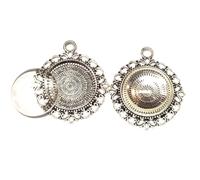 8 pezzi 4 pezzi Charm lunetta vuota vassoio medaglioni metallo ciondolo gioielli 20 mm rotondo 4 pezzi vetro trasparente cabochon kit fai da te (Modello argento-7)