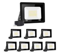 8 pezzi: 50 W, proiettore LED per esterni, 5000 lm, IP66, impermeabile, faretto LED per esterni, super luminoso, illuminazione esterna, bianco caldo (3000 k), sicurezza spot led per stadi, fabbriche,