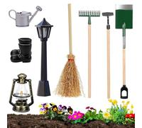 8 Pezzi Accessori per Giardino in Miniatura, FUKPO Oggetti in Miniatura Accessori Casa Delle Bambole, Set da Giardinaggio in Miniature Oggetti Lampioncini Scarpa Annaffiatoio Scopa Rastrello