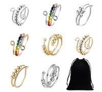 8 Pezzi Anelli Antistress Anello Diviso Regolabile con Perline Anello Antistress Anello Ansia Anello Girevole con 1 Borsa per la Decorazione di Antistress Donne Ragazze