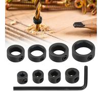 8 Pezzi Anelli di Arresto per Trapano, Anello Limitatore per Trapano, 3-16mm, Colletto Resistente da Falegnameria, con Chiave Esagonale, Strumento Regolabile per Posizionamento Anello (Nero)