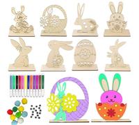 8 Pezzi Artigianato Pasquale Decorazioni da Tavolo Pasquali in Legno Uovo di Pasqua Conigli Pittura Set per Bambini Ornamenti da Tavolo Incompiute Pasqua Fette di Legno con Penne Occhi Pom Pom Regali