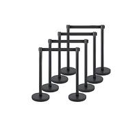 8 pezzi Barriere for candelieri for di controllo della folla Pali base in ferro for impieghi gravosi con cintura retrattile nera a 4 vie da 2 m / 6, piedi Funzionamento Stabile