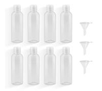 8 Pezzi Bottiglie di Viaggio Plastica 100 ML Bottiglie di Plastica Vuote Bottigliette da Viaggio Aereo con 3 Imbuti Contenitori Trasparenti da Viaggio Vuoti per Shampoo Lozioni Liquide Creme