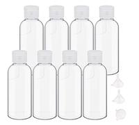 8 Pezzi Bottiglie di Viaggio Plastica, 100 ml set di bottiglie da viaggio in plastica con 3 piccoli imbuti, flaconi per la cosmetica trasparenti per viaggi, campeggio