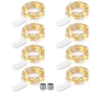 [8 Pezzi] BrizLabs 2M 20LEDs Luci Stringa Filo Di Rame Bianco Caldo Lucine Decorative a Batteria, Micro Argento Impermeabile Luci Per Camera Feste Giardino Natale (Viene fornito con 8 batterie extra)