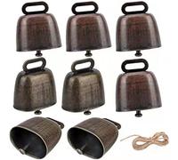 8 Pezzi Campana di Rame per Pascolo di Pecora, Campana di Bronzo Forte, Campana di Metallo Bronzo Rosso, Animale da Fattoria in Rame, per Bovini, Capra, Fattoria di Animali, Porta 3 Metri di Corda