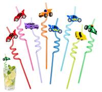 8 Pezzi Cannucce Auto da Corsa Bambini Riutilizzabili, Cannucce Colorate a Spirale con Scovolino, Decorazioni Festa Compleanno Oceano, Gadget Fine Festa Bambini