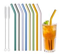 8 Pezzi Cannucce di Vetro Colorate Riutilizzabili, Cannuccia di Tè Al Latte Resistente Calore con 2 spazzola per la pulizia, Cannucce in Vetro Curvoper Tè a Bolle, Slush, Cocktail, Succhi di Frutta