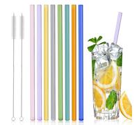 8 Pezzi Cannucce Riutilizzabili in Vetro, 20cm Colorate Cannucce Latte Resistente Calore con 2 Spazzola, Antideflagranti di Cristallo per Cocktail Succhi di Frutta