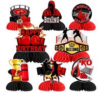 8 Pezzi Centrotavola a Nido d'Ape per Boxe Compleanno - Decorazioni per Feste di Compleanno Rosso e Nero, Oro Pugili Con Piattaforma da Boxe, Decorazione da Tavolo, per Lotta
