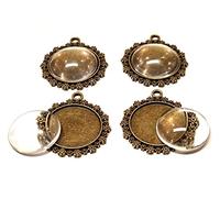 8 Pezzi Charm Lunetta Vuota Vassoio Medaglioni Metallo Ciondolo Gioielli 20 mm Rotondo 4 Vetro Trasparente Cabochon Kit Fai Da Te (Modello in Rame-1)