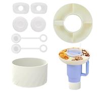 8 Pezzi Ciotola per Snack Set con Protezione per il Fondo Della Tazza e Tappo per la Cannucci,Vassoio per Snack per Stanley da 40 oz,Silicone Anello per Snack per la Tazza Stanley 1.0/2.0 (Bianco)