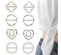 8 Pezzi Clip per Anello per Sciarpa,Fermaglio per Fibbia ad Anello per Sciarpa con Perle,Anelli per Cravatte per Magliette Circolari,Fermaglio Circolare in Metallo Alla Moda per Abbigliamento da Donna