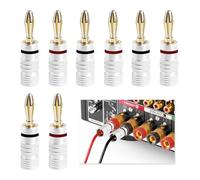 8 Pezzi Connettori a Banana per Diffusori Placcati Oro 24K, Connettori Spina a Banana per Altoparlanti HiFi 4 mm, Adatti per Cavi da 12 AWG a 18 AWG, 4 Coppie Piastra a Parete e Altoparlanti Cablati