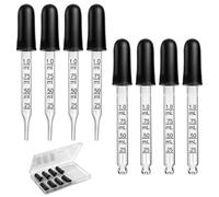 8 Pezzi Contagocce per Occhi da 1ml, Contagocce Vetro con Misurazioni Contagocce con Testa in Gomma Pipetta in Vetro per laboratori di oli essenziali (2 versioni)