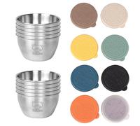8 Pezzi Contenitore Ermetici Condimenti Mini Acciaio Inossidabile, 50ML Mini Contenitore Tazze A Prova di Perdita, Vaschette per salse riutilizzabili, per Salsa, Condimento, Burro Arachidi