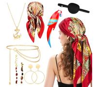 8 pezzi costume da pirata da donna, set di accessori per costume da pirata rosso, bandana per gli occhi, pappagallo, cinture, orecchini, collana, costume da donna, pirata, set di orecchini per