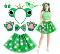8 Pezzi Costume da Rana,Cerchietto a forma di rana, orecchini a forma di rana, occhiali a forma di cuore, papillon, guanti, gonna corta in chiffon da donna,per festa a tema carnevale (adulti)