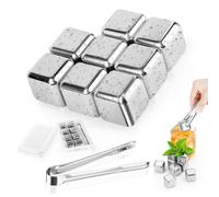 8 Pezzi Cubetti di ghiaccio riutilizzabili，Cubetti Whiskey Stones Pietre+ Clip，Questo set cubetti di ghiaccio，Per whisky, vino, succo di frutta o limonata， amanti del vino