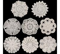 8 Pezzi da 6 a 8 Pollici Centrini Pizzo Cotone all'Uncinetto Sottobicchieri Pizzo Fatti a Mano Tovaglietta in Pizzo Rotonda Centrini da Tavolo Rustiche per Cucina, Sala da Pranzo (Beige)