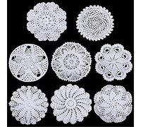 8 Pezzi da 6 a 8 Pollici Centrini Pizzo Cotone all'Uncinetto Sottobicchieri Pizzo Fatti a Mano Tovaglietta Rotonda Centrini da Tavolo Rustiche per Cucina, Sala da Pranzo (Bianco)