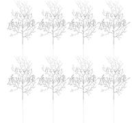 8 pezzi decorazioni artificiali con foglie di scintillio natalizie, foglie tropicali artificiali, ramo di albero di Natale, ghirlanda decorativa di fiori (argento)