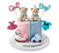 8 Pezzi Decorazioni Torta Battesimo Gender Reveal, Boy or Girl Topper Orsetti Rosa e Blu per Torta Scenografica Compleanno Bambino Bambina, Decorazioni Battesimo Bimbo Bimba Nascita Festa Baby Shower