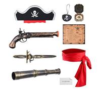 8 Pezzi di Accessori da Pirata - Decorazioni per Halloween e Cosplay - Costume con Telescopio, Bussola, Benda per Occhio, Pistola e Spada di Plastica