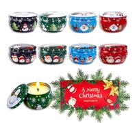 8 pezzi di barattoli per candele di Natale, 2,2 OZ barattoli per candele vuoti, barattoli per candele rotondi, mini barattoli di metallo con coperchio, set regalo di Natale, per la festa di Natale